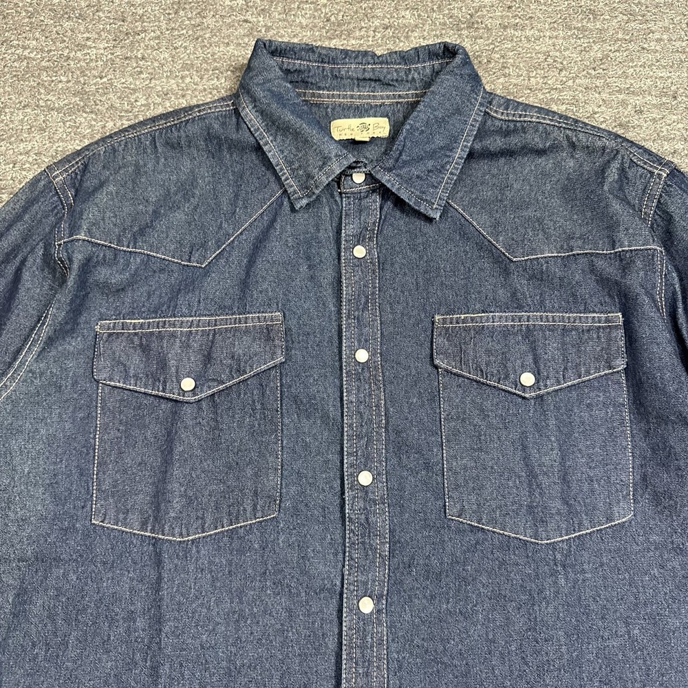 Turtle Bay Shirt Men Large Pearl Snap Yoke Blue Jean Denim Western Dark Wash